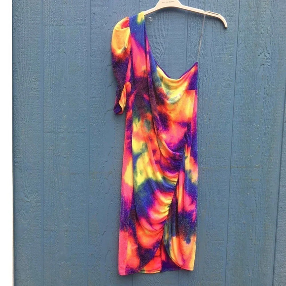 Cameo Women's Plus Size 1X One Shoulder Tie Dye Shimmer Dress - Picture 2 of 5